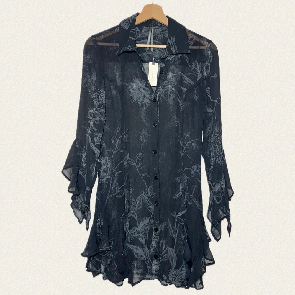 Anthropologie Long-Sleeve V-Neck Sheer Mini Dress - Picture 6 of 8